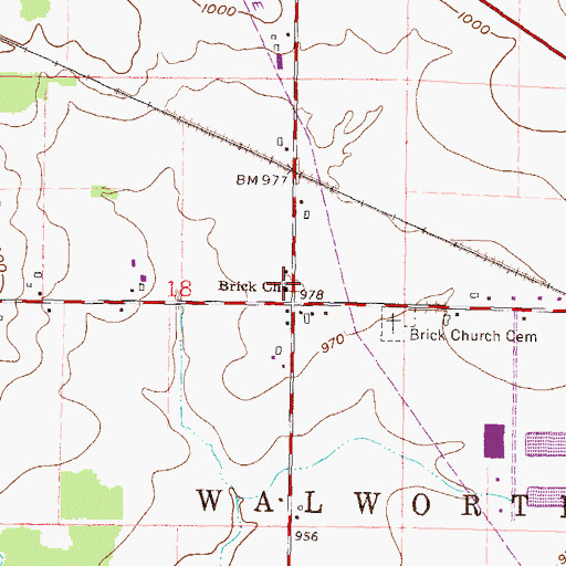 Topographic Map of Brick Church, WI