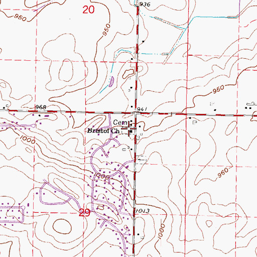 Topographic Map of Bristol Church, WI
