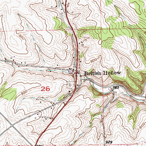 Topographic Map of British Hollow, WI