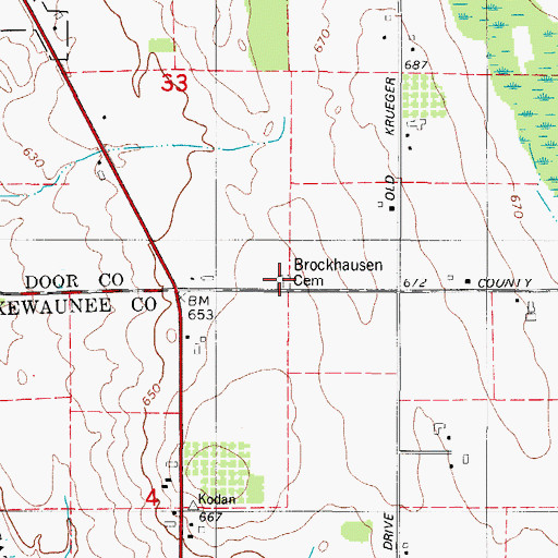 Topographic Map of Brockhausen Cemetery, WI