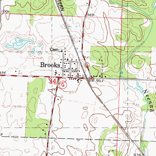 Topographic Map of Brooks, WI