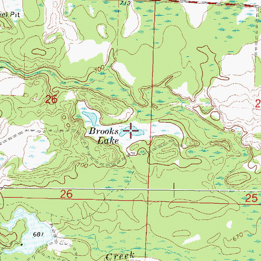 Topographic Map of Brooks Lake, WI