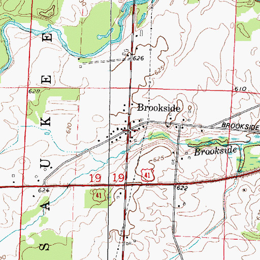 Topographic Map of Brookside, WI