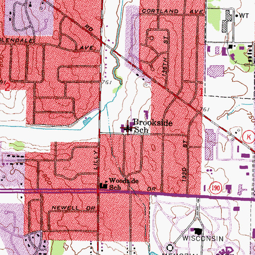 Topographic Map of Brookside School, WI