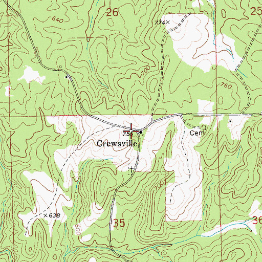 Topographic Map of Crewsville, AL