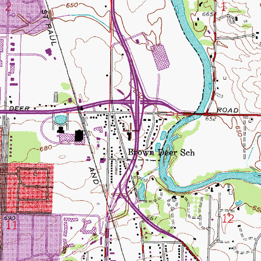 Topographic Map of Brown Deer School, WI