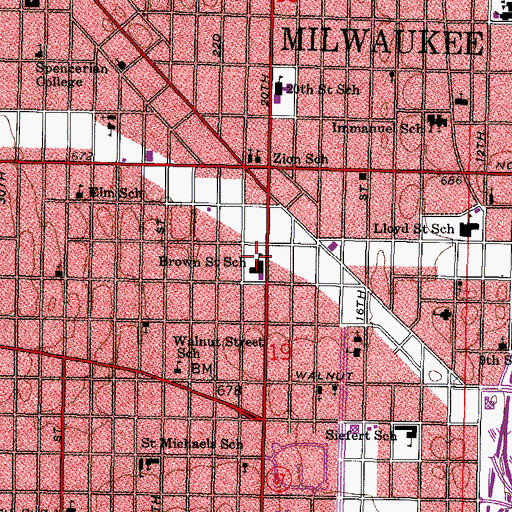 Topographic Map of Brown Street Academy, WI