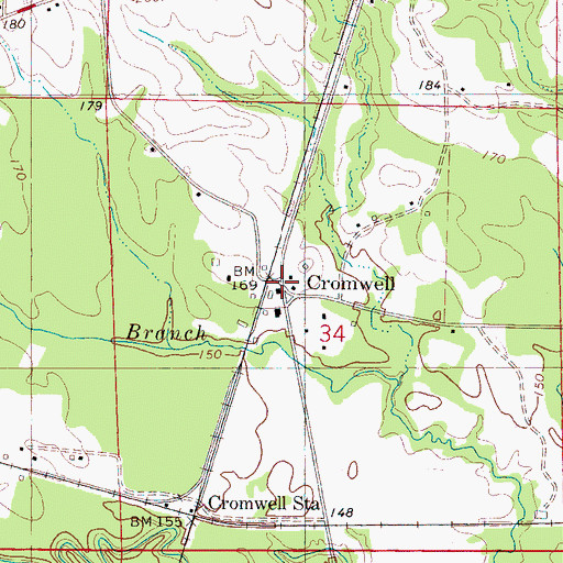 Topographic Map of Cromwell, AL