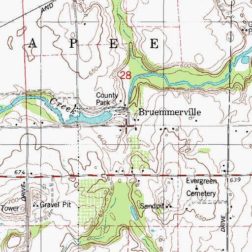 Topographic Map of Bruemmerville, WI