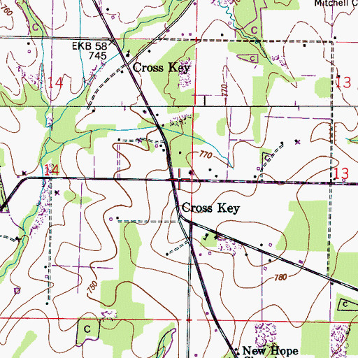 Topographic Map of Cross Key, AL