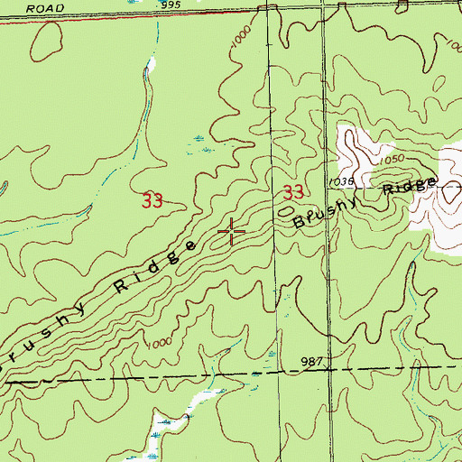 Topographic Map of Brushy Ridge, WI