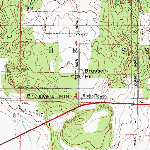 Topographic Map of Brussels Hill, WI