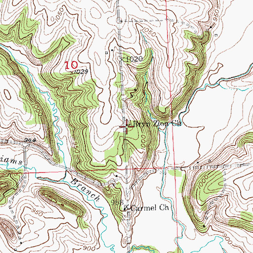 Topographic Map of Bryn Zion Church, WI
