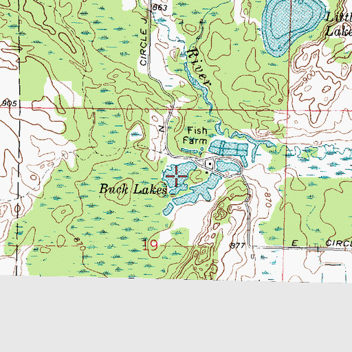 Topographic Map of Buck Lakes, WI