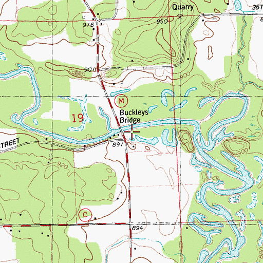 Topographic Map of Buckleys Bridge, WI
