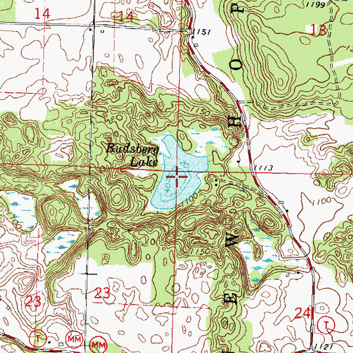 Topographic Map of Budsberg Pond, WI