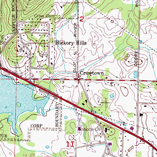 Topographic Map of Crowtown, AL