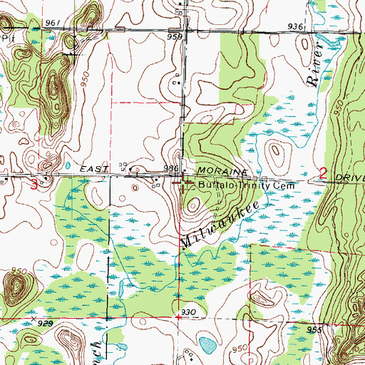 Topographic Map of Buffalo-Trinity Cemetery, WI