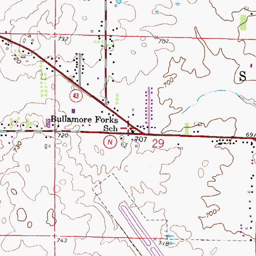 Topographic Map of Bullamore Forks School, WI