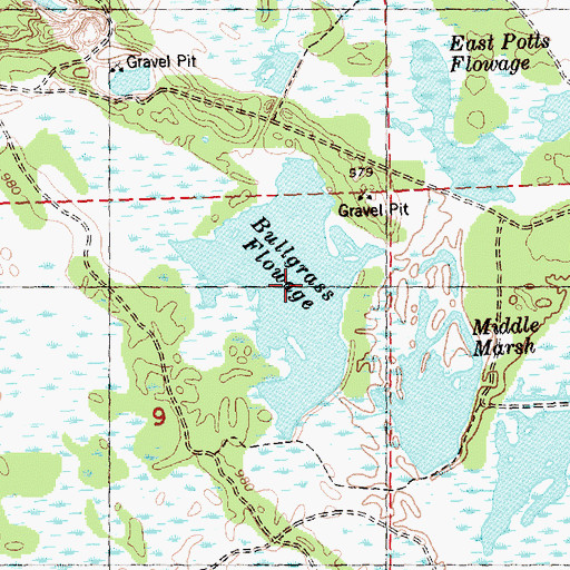 Topographic Map of Bullgrass Flowage, WI
