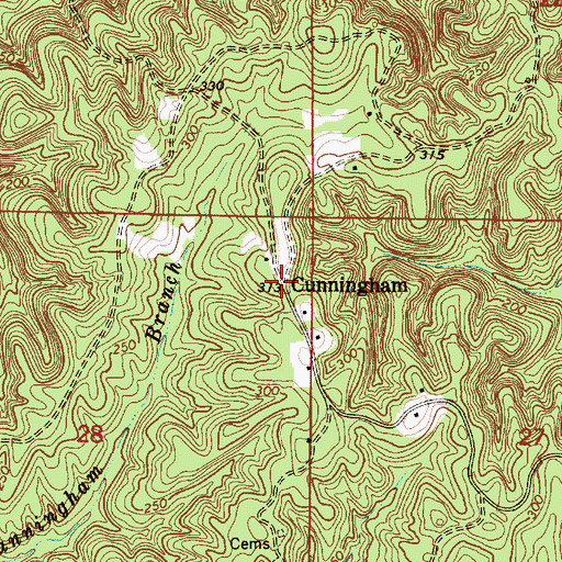 Topographic Map of Cunningham, AL