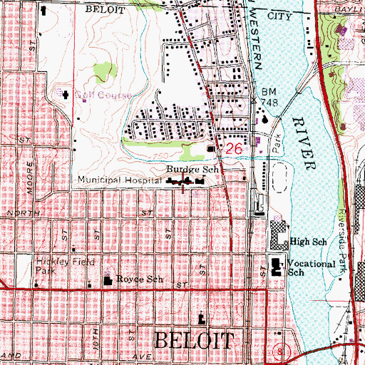 Topographic Map of Burdge Elementary School, WI