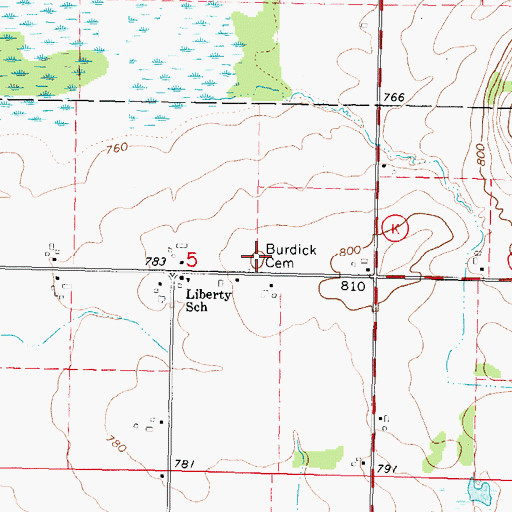 Topographic Map of Burdick Cemetery, WI