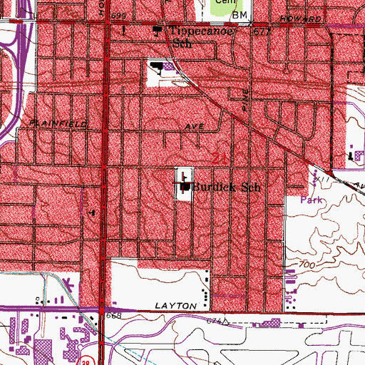 Topographic Map of A E Burdick School, WI