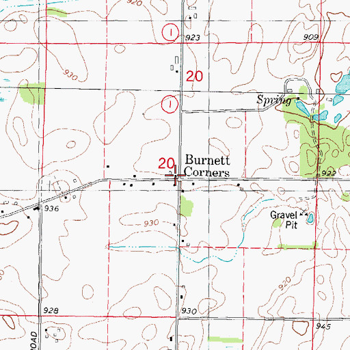 Topographic Map of Burnett Corners, WI