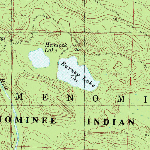 Topographic Map of Burney Lake, WI