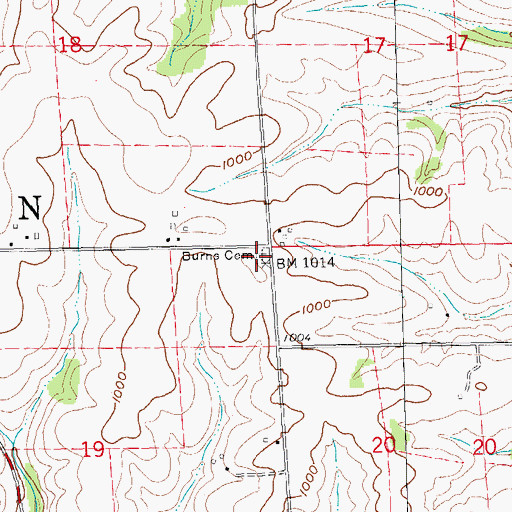 Topographic Map of Burns Cemetery, WI