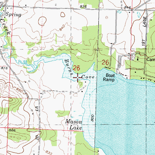 Topographic Map of Burns Cove, WI