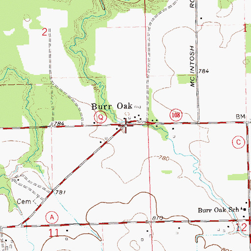 Topographic Map of Burr Oak, WI