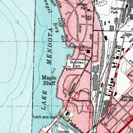 Topographic Map of Burrows Park, WI