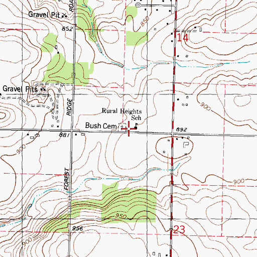 Topographic Map of Bush Cemetery, WI