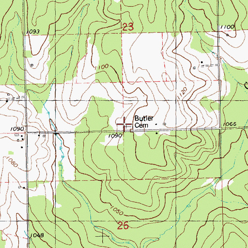 Topographic Map of Butler Cemetery, WI