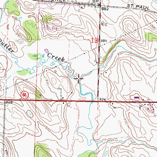 Topographic Map of Butler Creek, WI