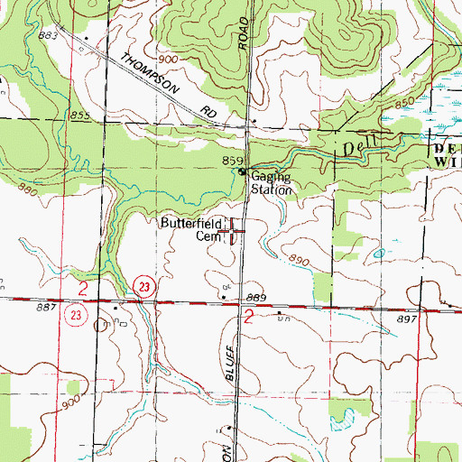 Topographic Map of Butterfield Cemetery, WI