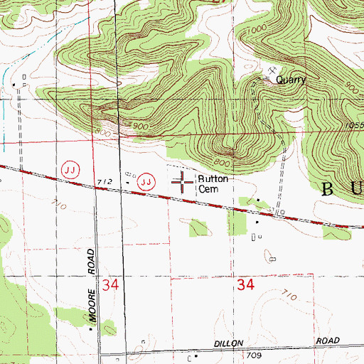 Topographic Map of Button Cemetery, WI