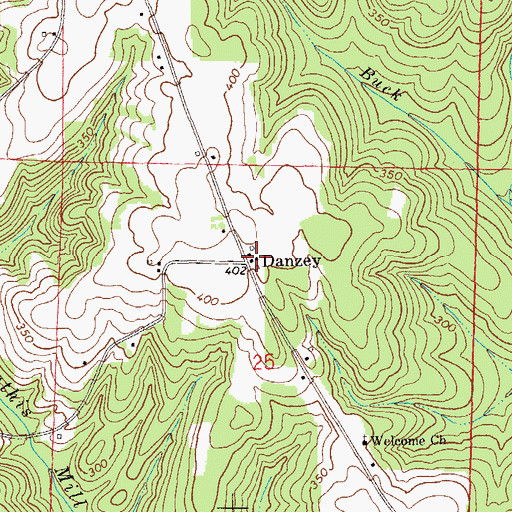 Topographic Map of Danzey, AL
