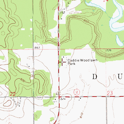 Topographic Map of Caddie Woodlawn Park, WI