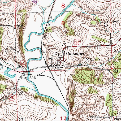 Topographic Map of Calamine, WI