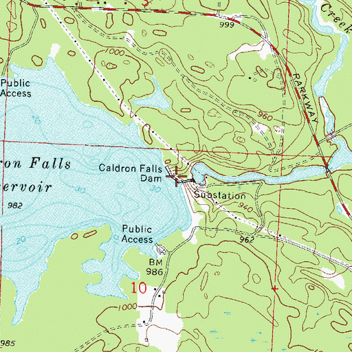 Topographic Map of Caldron Falls Dam, WI
