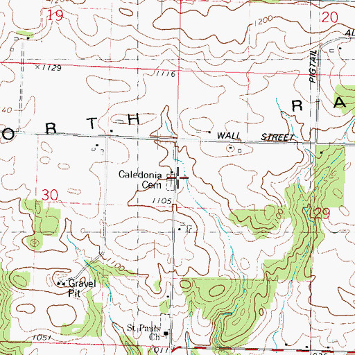Topographic Map of Caledonia Cemetery, WI