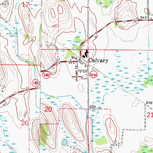 Topographic Map of Calvary, WI