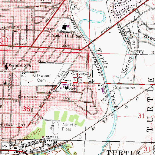 Topographic Map of Calvary Cemetery, WI
