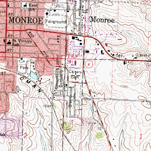 Topographic Map of Calvary Cemetery, WI