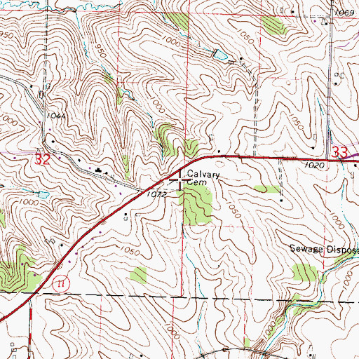 Topographic Map of Calvary Cemetery, WI