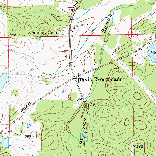Topographic Map of Davis Crossroads, AL