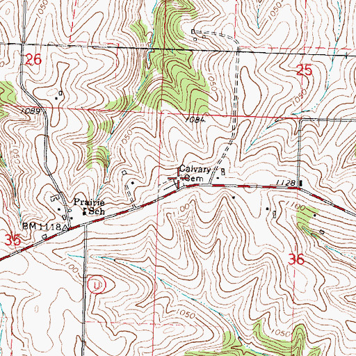Topographic Map of Calvary Cemetery, WI